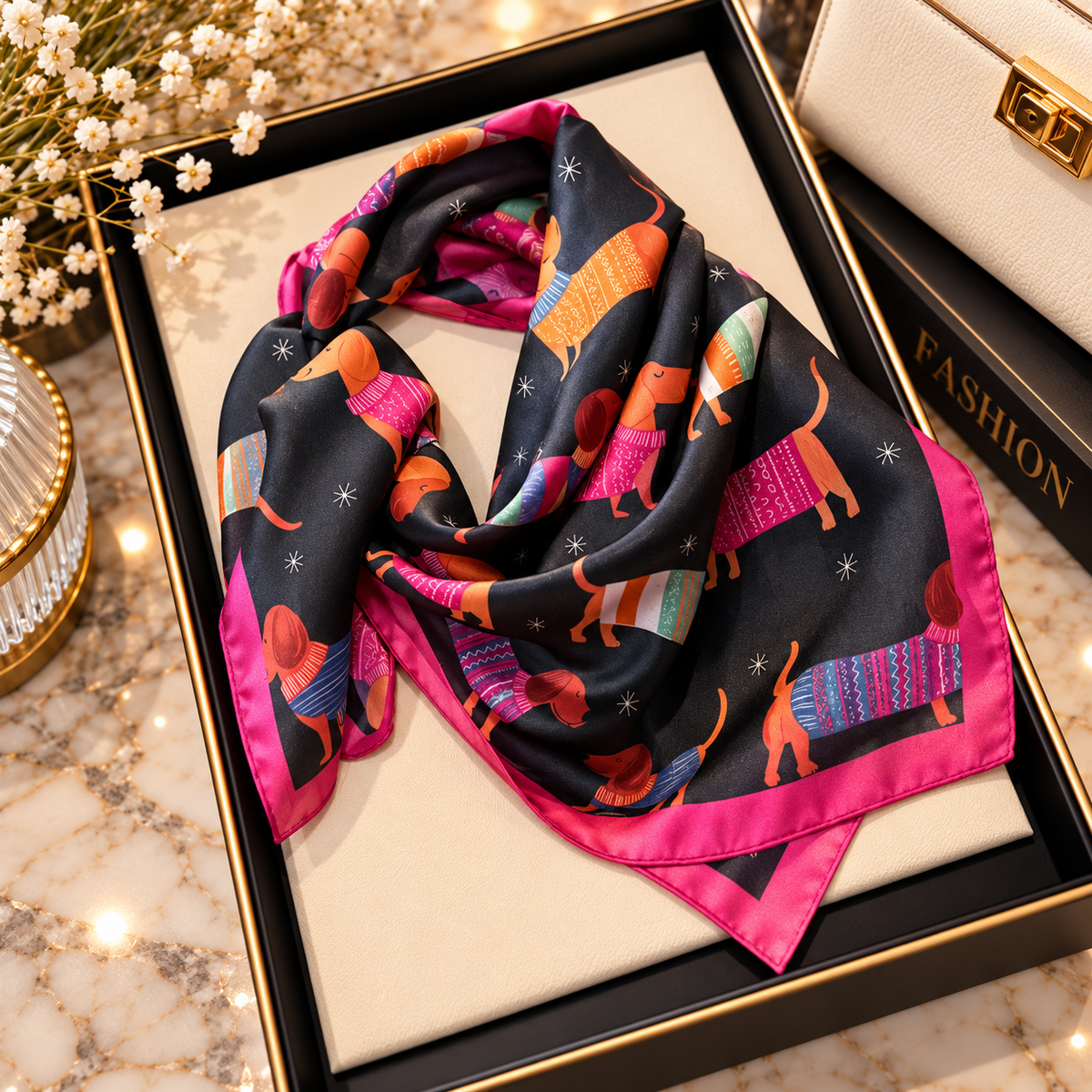 Pañoleta black and Pink Dachshund